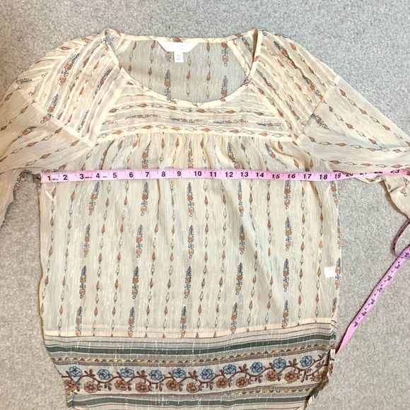 LC Lauren Conrad Cream Boho Floral Top Blouse 3/4 Sleeves Women Medium - Picture 5 of 8